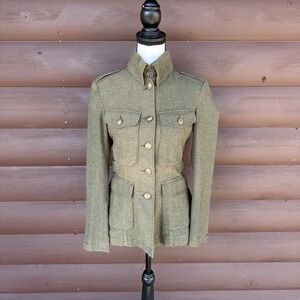 Rag & Bone Military Field Jacket 2 Olive Green Cotton Peplum Crest Button USA